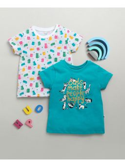 Bumzee - Blue & White Girls Half Sleeves Cotton T-Shirts (Pack of 2)