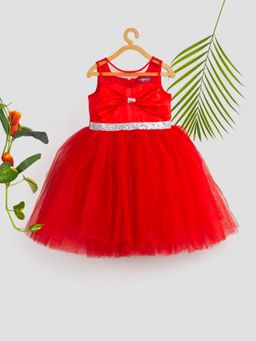Toy Balloon Kids - Red Girls Knee Length Party Wear Dress
