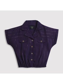 TINY GIRL - Sophisticated Safari Collar Short Sleeve Bottom Up Top