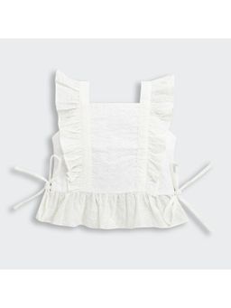 TINY GIRL - Tie-Up Detail Ruffled White Top