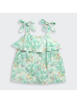 TINY GIRL - Tie-Up Shoulder Straps Green Floral Ruffle Top