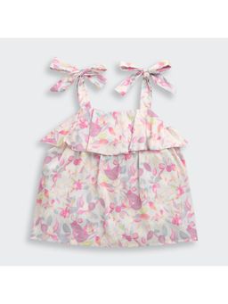 TINY GIRL - Tie-Up Shoulder Straps Pink Floral Ruffle Top