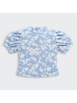 TINY GIRL - Puff Sleeves Blue Floral Textured Top