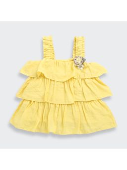 TINY GIRL - Floral Brooch Yellow Ruffle Tiered Top