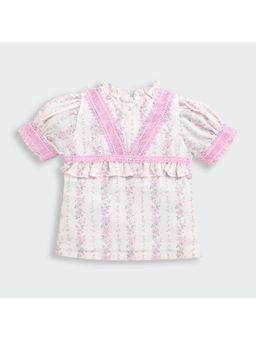 TINY GIRL - Crochet Lace & Ruffle Detail Pink Floral Top