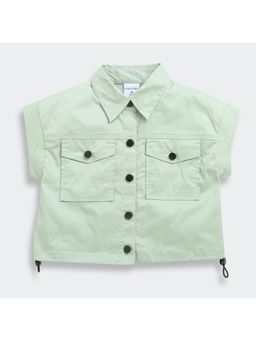 TINY GIRL - Pista Green Collar Neck Top