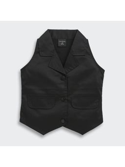 TINY GIRL - Black Notched Collar Neck Waist Coat Top