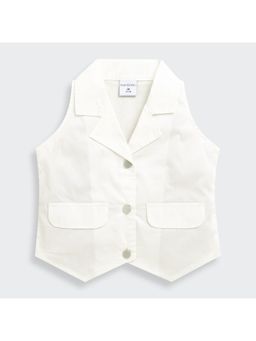 TINY GIRL - White Notched Collar Neck Waist Coat Top