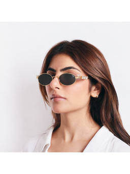 Salty - Black Glamour Oval Crystal Sunglasses - Gold - SG0019-G-GY