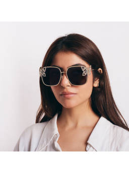 Salty - Grey Luxury Butterfly Square Sunglasses For Women - Black - SG0022-G-BK