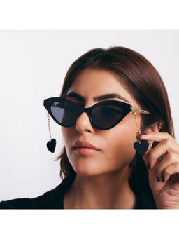 Salty - Black 2-in-1 Tassel Heart Cat Eye Sunglasses - SG0024-BK-BK