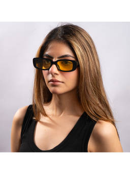 Salty - Yellow Bold Rectangular Night Driving Sunglasses - SG0044-BK-YL