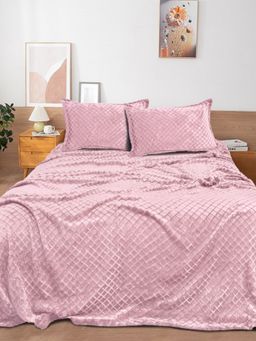FABINALIV - Pink Solid King Size Double Bedsheet with 2 Pillow Covers