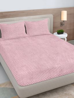 FABINALIV - Pink Solid King Size Fitted Double Bedsheet with 2 Pillow Covers