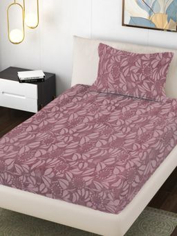 FABINALIV - Mauve Floral Single Bedsheet with Pillow Cover