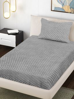 FABINALIV - Light Grey Solid Single Bedsheet with Pillow Cover