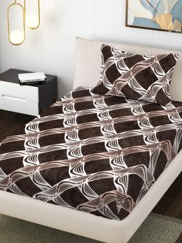 FABINALIV - Brown Geometric Woollen Single Bedsheet with Pillow Cover