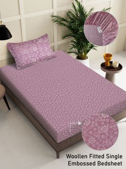 FABINALIV - Pink Floral 300 TC Fitted Single Bedsheet with Pillow Cover