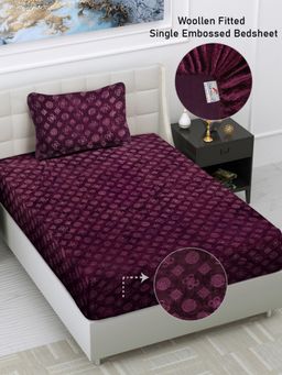 FABINALIV - Wine Geometric 300 TC Fitted Single Bedsheet with Pillow Cover