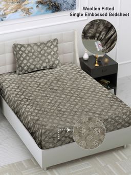 FABINALIV - Olive Geometric 300 TC Fitted Single Bedsheet with Pillow Cover