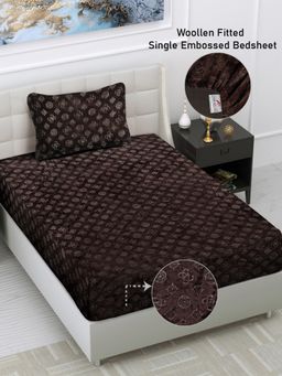 FABINALIV - Brown Geometric 300 TC Fitted Single Bedsheet with Pillow Cover