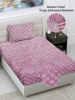 FABINALIV - Pink Geometric 300 TC Fitted Single Bedsheet with Pillow Cover