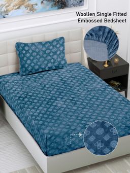 FABINALIV - Ice Blue Geometric 300 TC Fitted Single Bedsheet with Pillow Cover