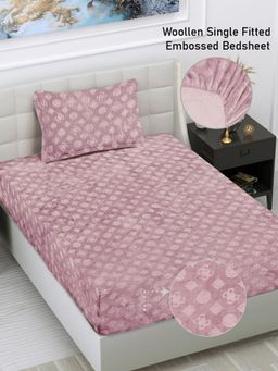 FABINALIV - Baby Pink Geometric 300 TC Fitted Single Bedsheet with Pillow Cover