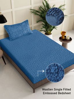 FABINALIV - Ice Blue Floral 300 TC Fitted Single Bedsheet with Pillow Cover