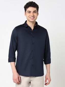 R&B - Navy Blue Solid Regular Shirt
