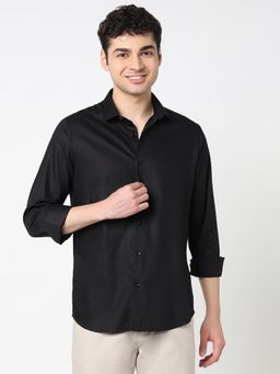 R&B - Black Solid Regular Shirt