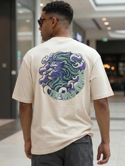 Bewakoof - Beige Graphic Untamed Authority Graphic Printed Oversized T-Shirt