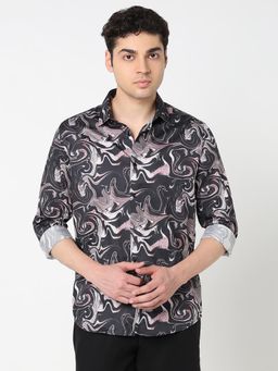 R&B - Black All Over Printed Regular Shirt