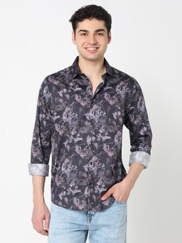 R&B - Charcoal All Over Printed Regular Shirt