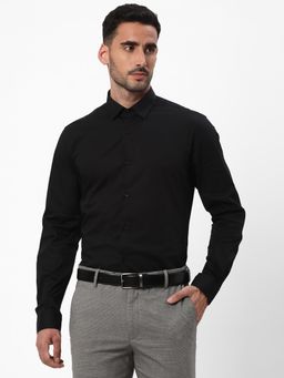 R&B - Black Solid Slim Shirt