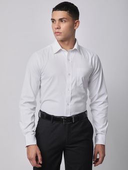 R&B - White Self Design Regular Shirt