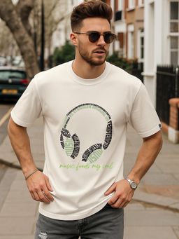 Bewakoof - Gardenia Music Feeds My Soul Graphic Printed Oversized T-Shirt