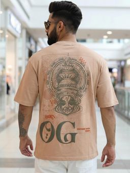 Bewakoof - Ginger Root Brown Art Speaks Graphic Printed Oversized T-Shirt