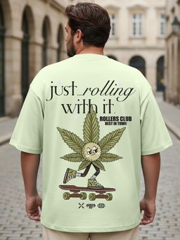Bewakoof - Fog Green Just Rolling Graphic Printed T-Shirt