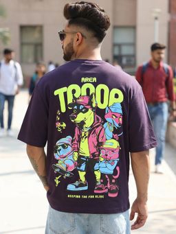 Bewakoof - Plum Perfect Purple Area Troop Graphic Printed Oversized T-Shirt
