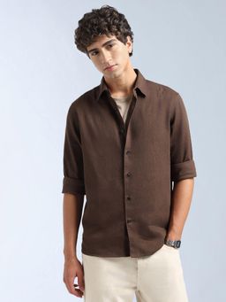Flying Machine - Brown Relaxed Fit Dobby Shirt