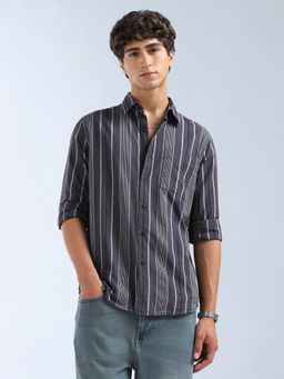 Flying Machine - Grey Vertical Striped Original Shirt