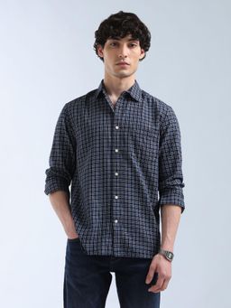 Flying Machine - Navy Blue Grid Tattersall Checked Original Shirt