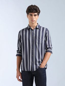 Flying Machine - Grey Vertical Striped Original Shirt