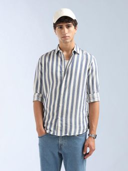 Flying Machine - Blue Vertical Striped Slim Fit Shirt