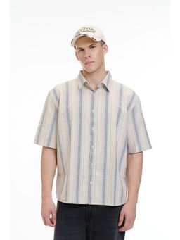 Bonkers Corner - Beige Striped Half Sleeve Shirt
