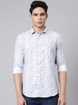 Classic Polo - Blue Full Sleeve Slim Fit Aop Cotton Casual Shirt