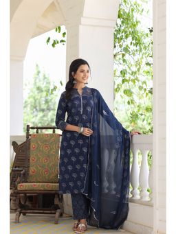 Vaamsi - Cotton Printed Kurta Pant Dupatta Navy Blue (VKSKD1190 ) (Set of 3)