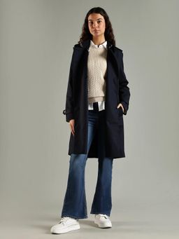 Tommy Hilfiger - Slim Fit Cotton Spread Collar Double-Breasted Coat with Belt