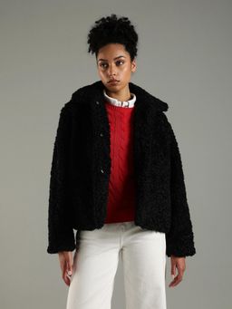 Tommy Hilfiger - Regular Fit Polyester Spread Collar Fur Jacket